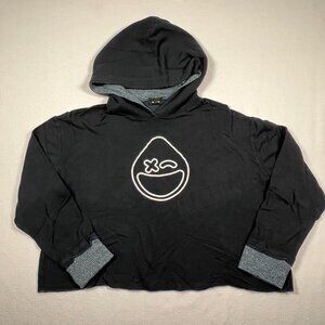 MONROW Long-Sleeve Hooded Cropped Sweater Navy Lounge Med Smiley Face‎ Thermal